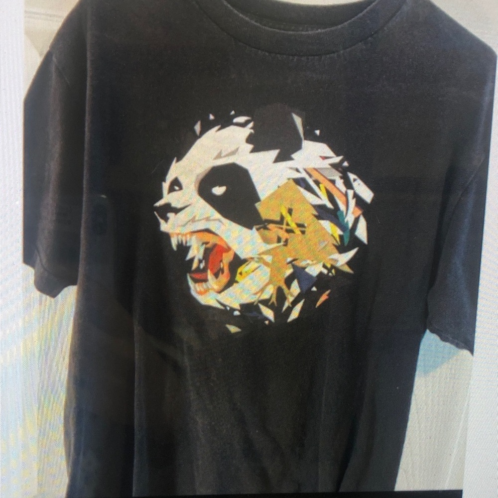 Black T-Shirt with Geometric Panda Design